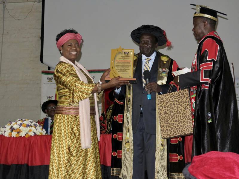 Professor Ruth Oniang’o, Chair of SAA board received the honorary doctorate degree on behalf of Ryoichi Sasakawa