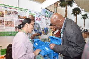 Engr. (Mrs.) Leony Halos-Kim SAA Postharvest Handling and Agro-processing Director also received booth visitors and explained about Multi Crop Thresher Prototype