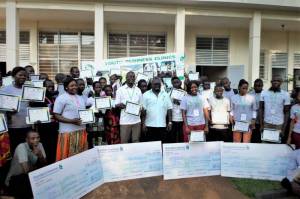 Participants of the Youth Business Clinic organized by SAA with their awards and certificates, Uganda