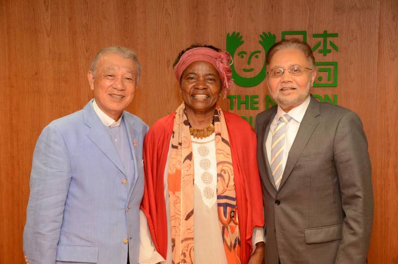 Mr. Yohei Sasakawa, Hon. Prof. Ruth Oniang'o and Dr. Amit Roy (from left to right)