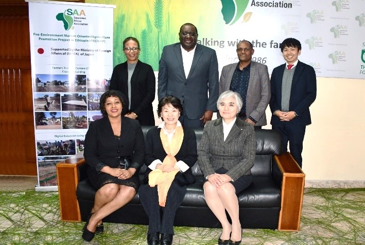 Dr. Toshiko Abe, a member of the House of Representatives of Japan (Bottom centre), Ms. Takako Ito, Japanese Ambassador to Ethiopia (Bottom right) visiting SAA-Ethiopia