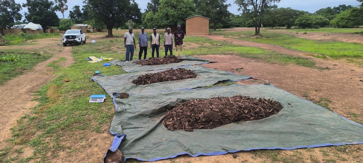 Des producteurs présentant fièrement leur compost organique fait maison.